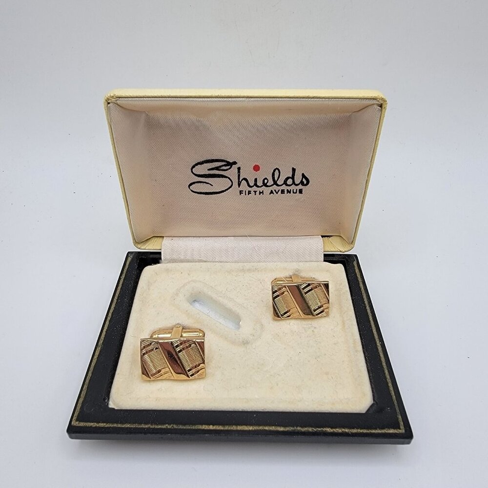 Vintage Shields Classic Gold Tone Cuff Links 1950-60’s In Original‎ Box